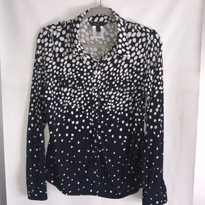 BCBG blue and white polka dot top